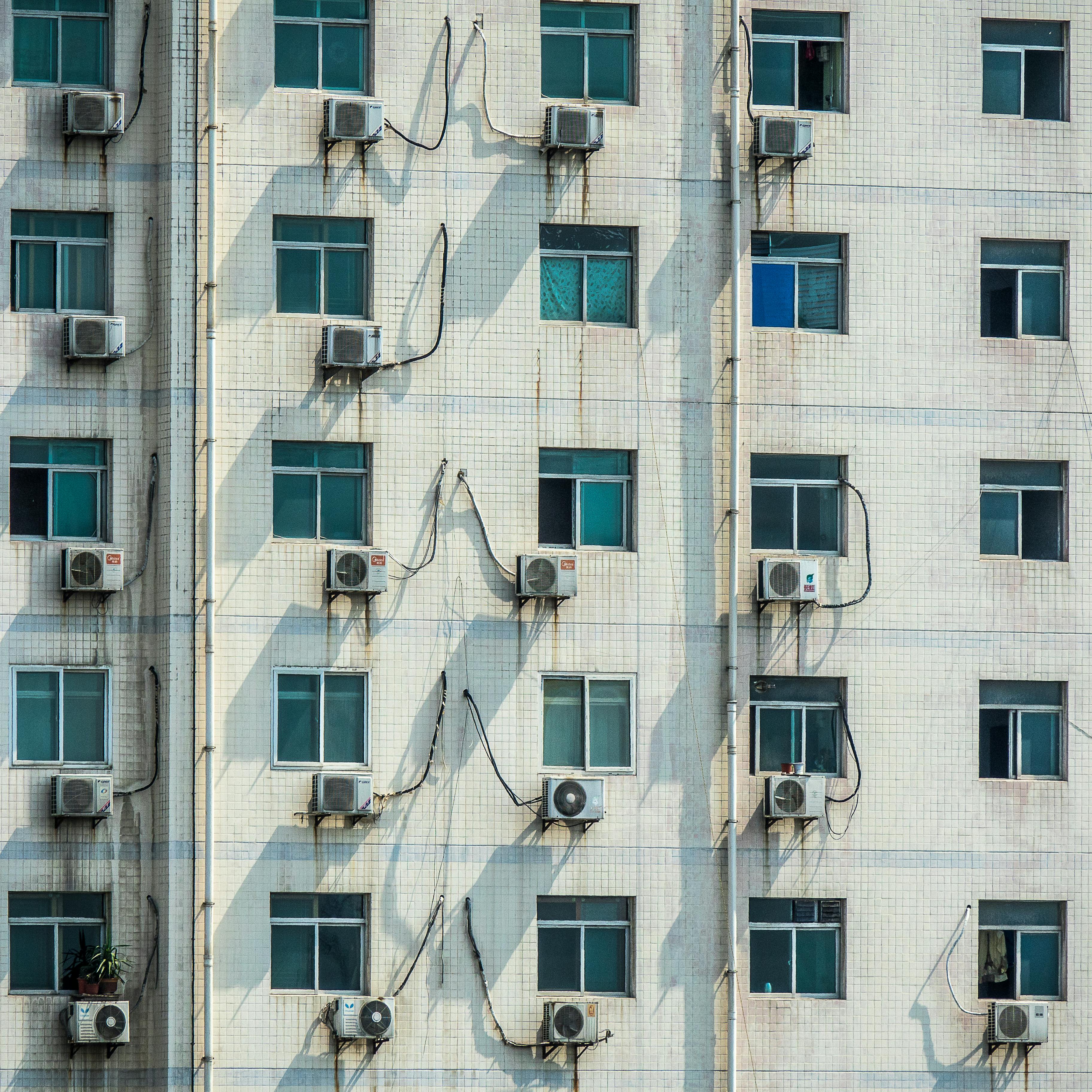 Multiple HVAC air conditioning units installed on San Francisco building exterior